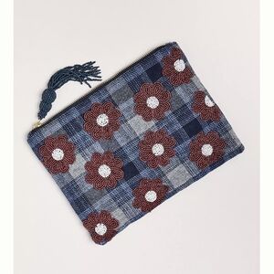 Anthropologie The Fiona Large Beaded Pouch In Dark Florals, NWT!